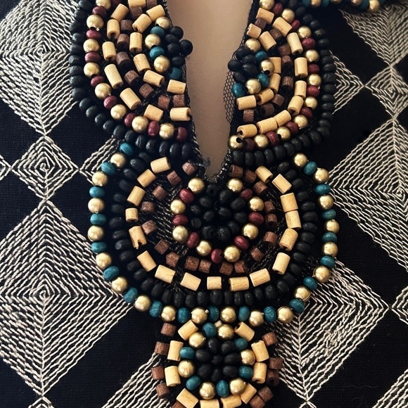 Ellen Tracy Shift Dress Tribal Beaded Boho Woven Geometric Linen Cotton Blend - Picture 5 of 14